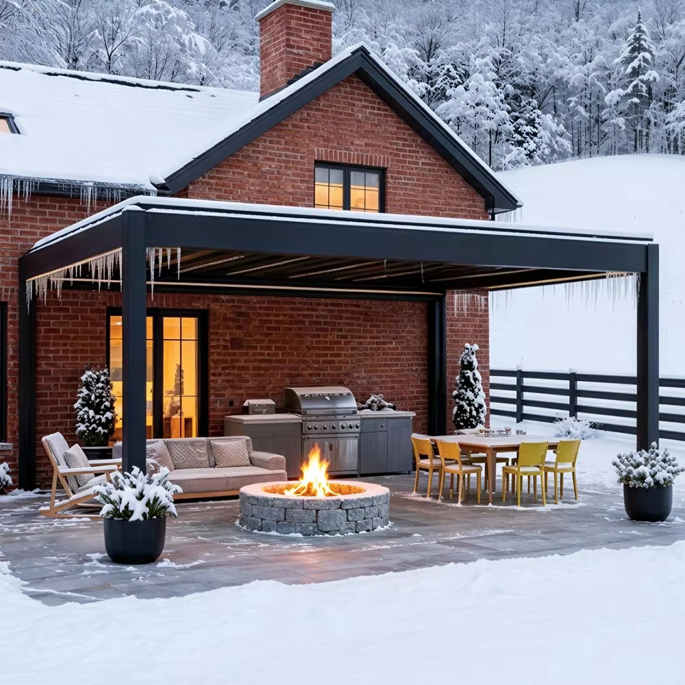 Aluminum Electric Outdoor Garden Gazebo, All Season Motorized Sunshade Pergola for Courtyard Patio Leisure Space