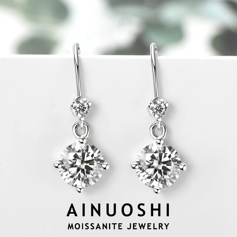 

AINUOSHI 6.5mm Moissanite Dangle Earrings for Women Girls Ohrringe Silber 925 Sterling Silver Drop Earring Simple Jewelry Gift