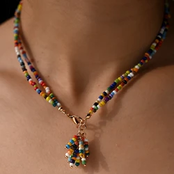 Double Layer Small Glass Beads Necklace for Women Tassel Choker Pendant Necklace New Design Fashion Jewelry Accessories