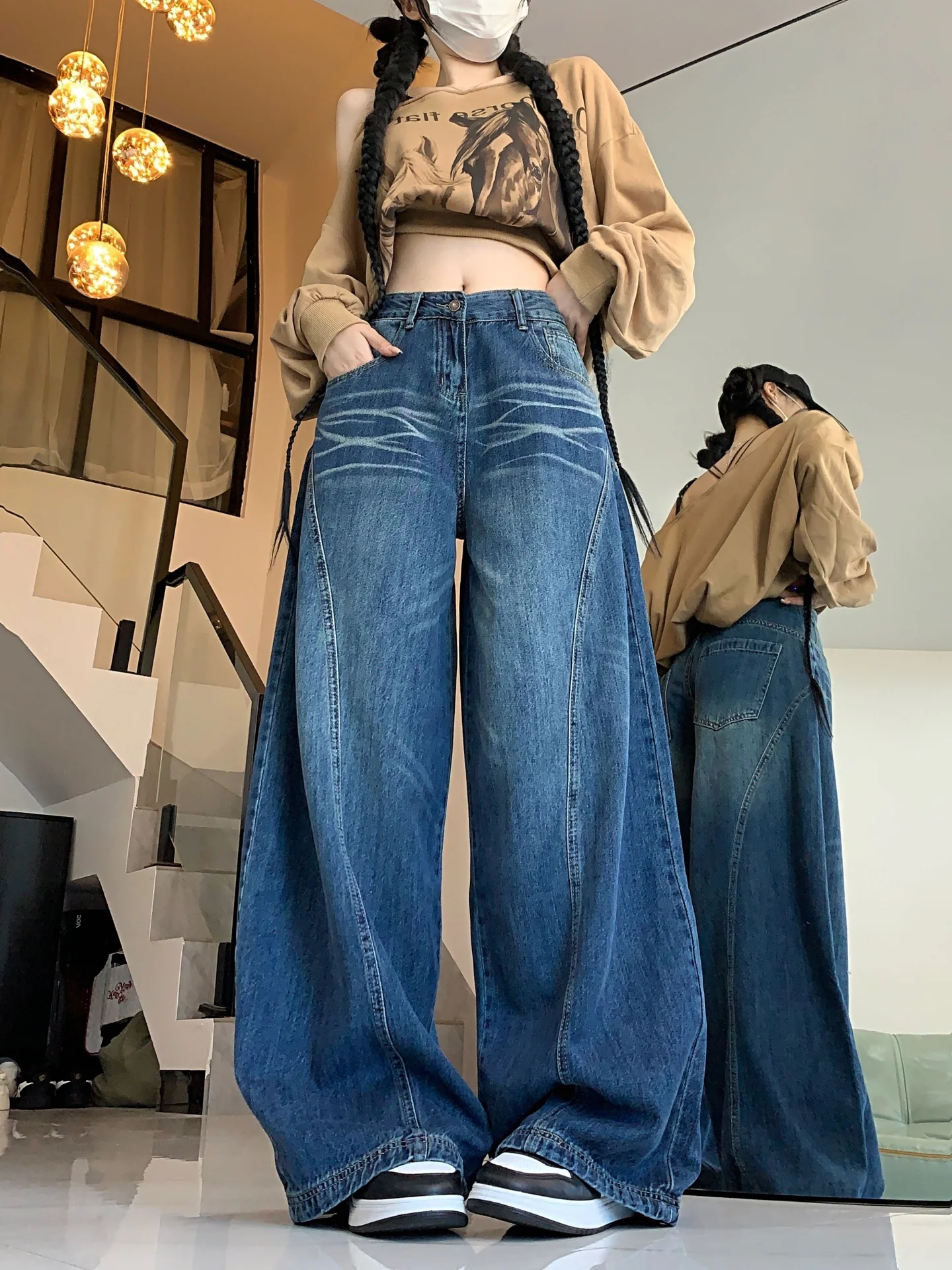 

plus Size American Sle Straight Leg Jeans Women's Loose High Waist Slimming Wide Leg Pants for Pear aped Body Casual Wear