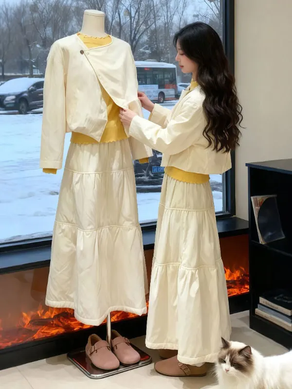 Conjunto de 3 piezas de algodón suave para mujer: camiseta, falda y camiseta interior, cómodo y a la moda para otoño, ropa casual.