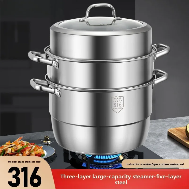 316 Stainless Steel Multilevel Steamer Pot Large Capacity Home Use Induction Gas Compatible Steam Buns  Household Steamer Pot