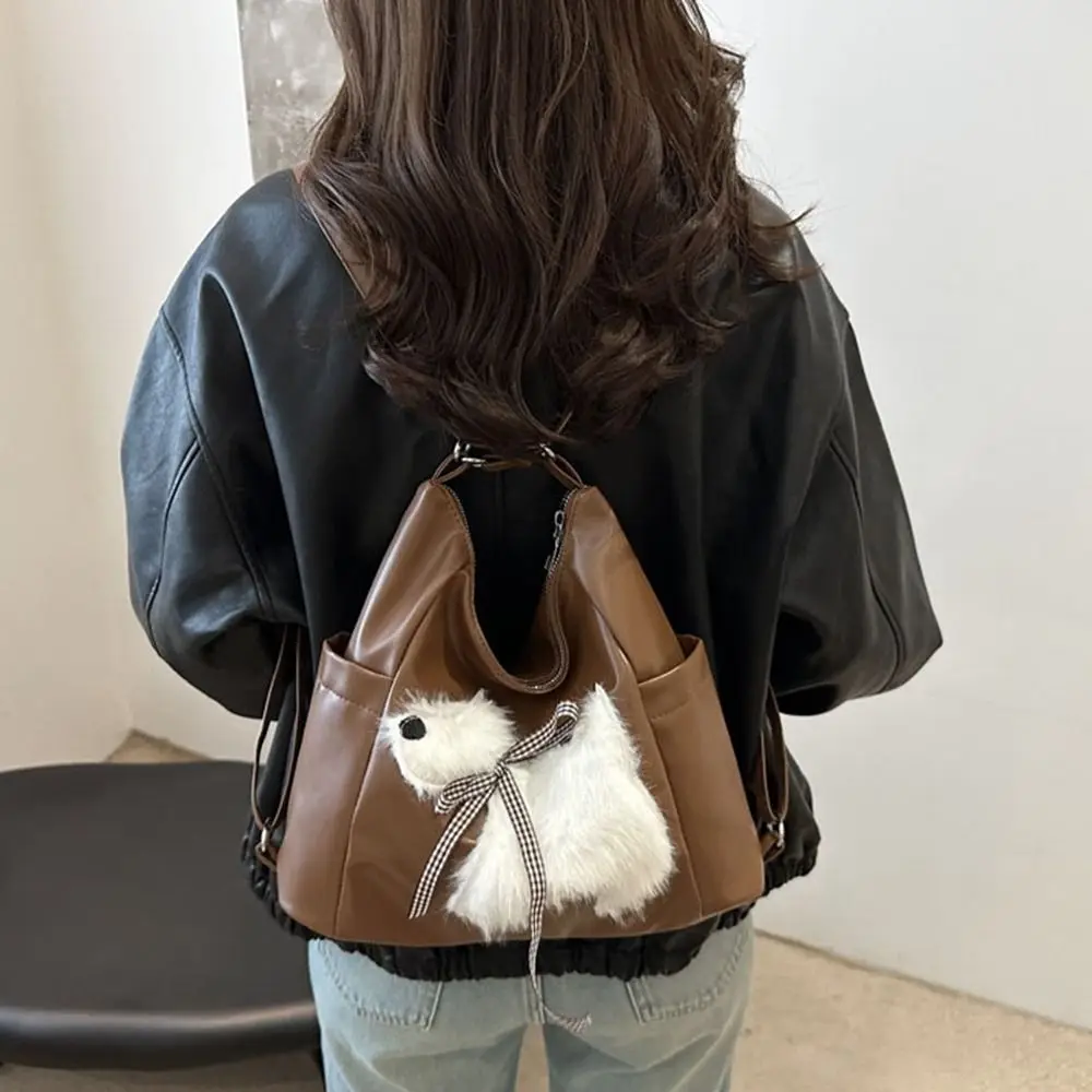 

Cute PU Women Tote Bag Solid Color Soft Underarm Pouch Large Capacity Plush Puppy Shoulder Bag Daily Use