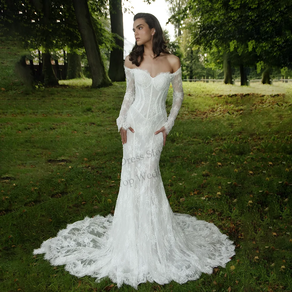 

MCDV Chiffon Ivory Wedding Dresses Spaghetti Straps Lace Side Split Sweetheart Mermaid Bride Gown vestido novia civil Customized