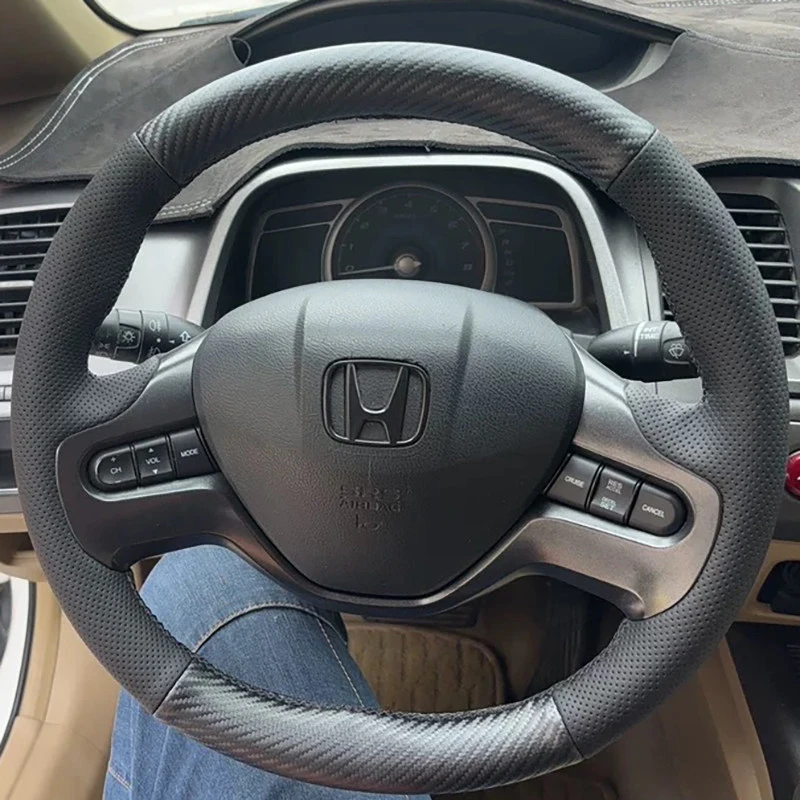 

Индивидуальный чехол на руль автомобиля ручной работы с оплеткой для Honda Civic 8-го поколения 2006-2008 из микрофибры, черный