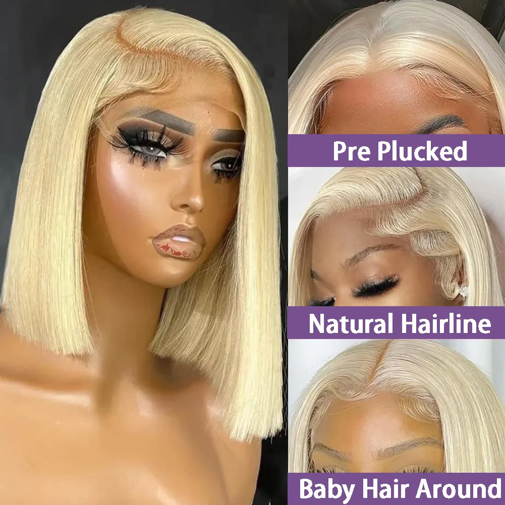 13x4 Bob Wig 613 Honey Blonde Lace Front Human Hair Wig Remy Brazilian Short Straight Colored Lace Frontal Wigs For Women 14inch