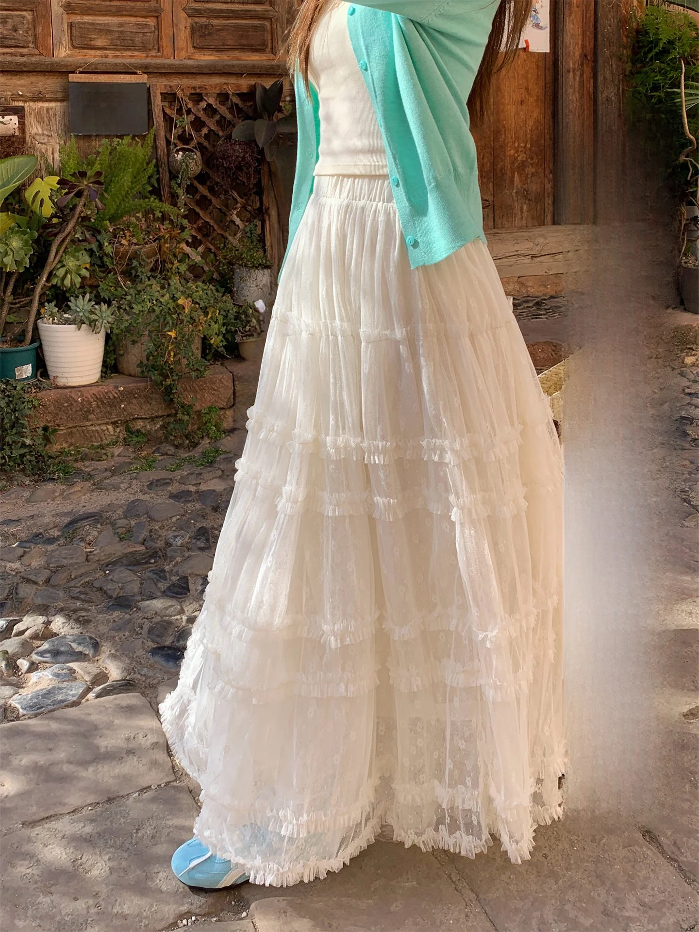 

Белая длинная юбка-полусолнце для женщин, фееричная юбка из материала Me Material, с высокой талией, длинная юбка-полусолнце, весна 2026, новинка, бренд Sle Su San San