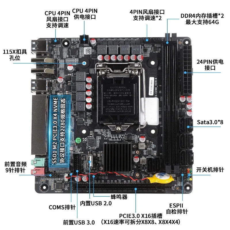 ITX-C246 NAS Motherboard Supports 8th/9th Gen CPUs 4x LAN 8x SATA  vPro Remote Management