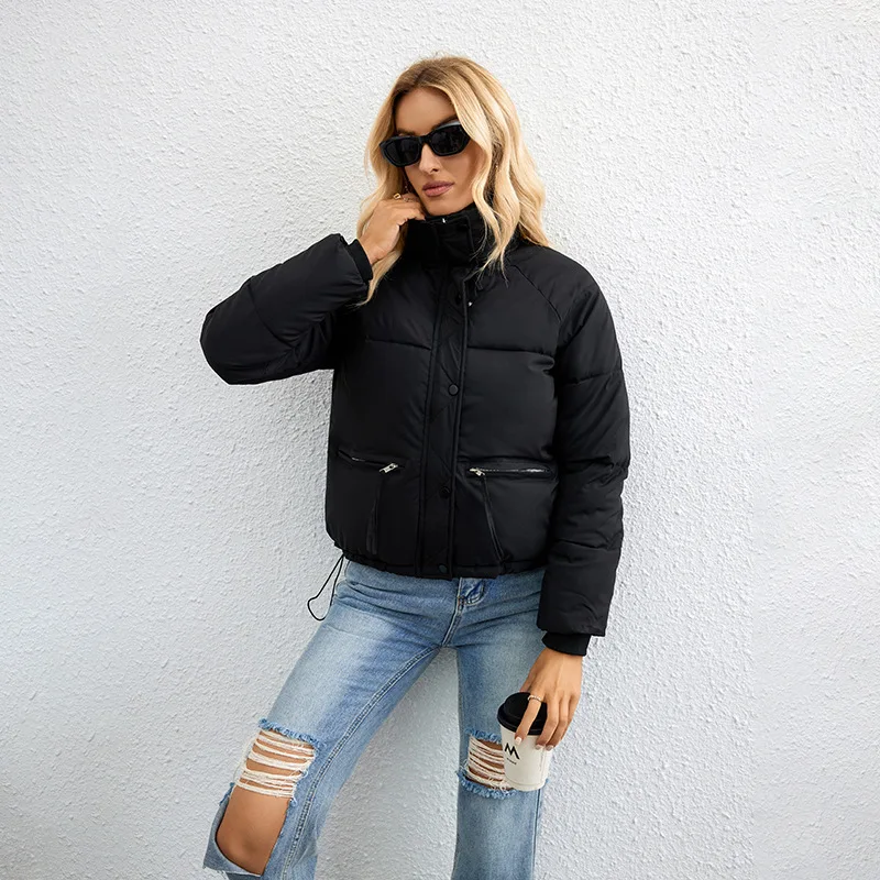 Women's  Warm Winter Short Stand-up Collar Down Cotton Jacket Simple Loose Zipper Bread Jacket Cotton Jacket Women Cropped Top