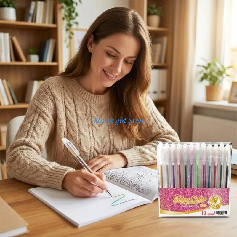 C7AB Shimmering Metallic Gel Pen Assorted Color Gel Inks Pen for Children Adult Coloring Book Art Drawing Sketching Doodling
