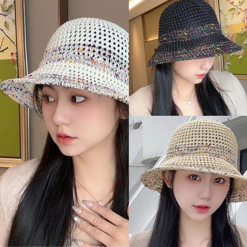 

Y1UB Girls Bucket Hat Handwoven Fisherman Hat Gift for Vacations Straw Hat