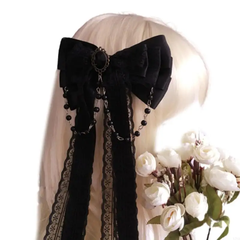 

N7YE Lace Ribbon Bows Hair Bows Clips French Hair Barrettes Vintage Heawear