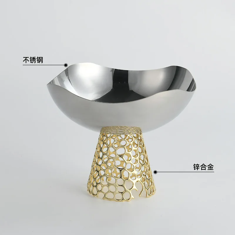 Premium Hotel Stainless Steel Fruit Plate Tableware Plate Ornament Modern Light Luxury Dining Table Kitchen Candy Dim Sum Plate