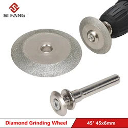 Muela de diamante con vástago de 6mm y 45 grados, rueda de esmeril cónica para herramientas de lijado de molino eléctrico