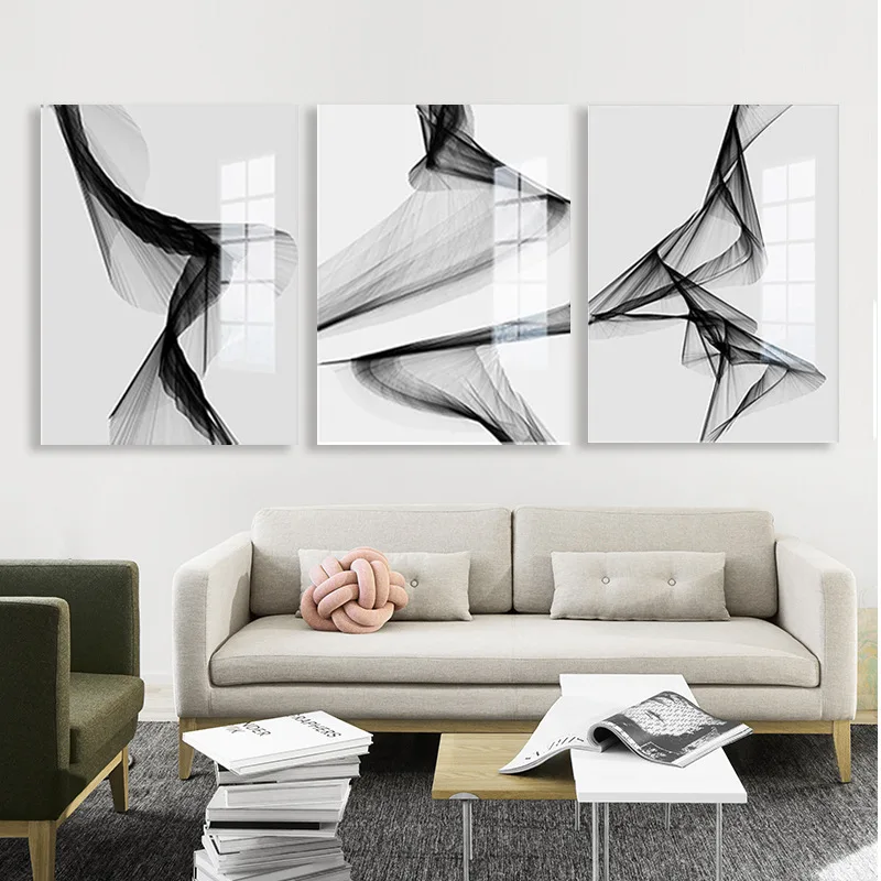 Black and White Wall Art Triptych Canvas Painting Posters Prints Modern Abstract Line Drawing Picture for Living Room Home Decor
