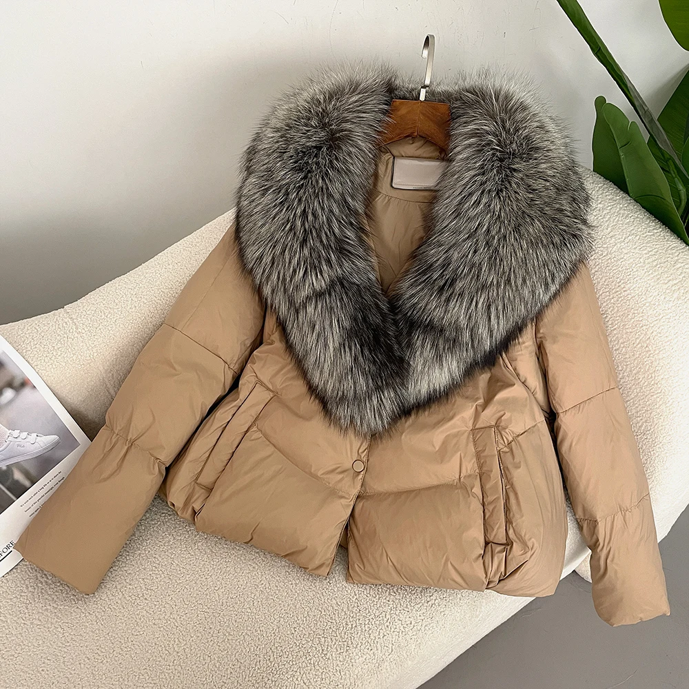 OFTBUY Real Fur Coat 2024 Autumn Winter Fur Coat Women Warm White Duck Down Jacket High Street Designer European Fashion