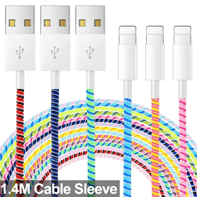 140CM Colorful Spiral USB Charger Cable Cord Protector Wrap Cable Winder For iPhone Samsung Xiaomi Data Cable Protector Line