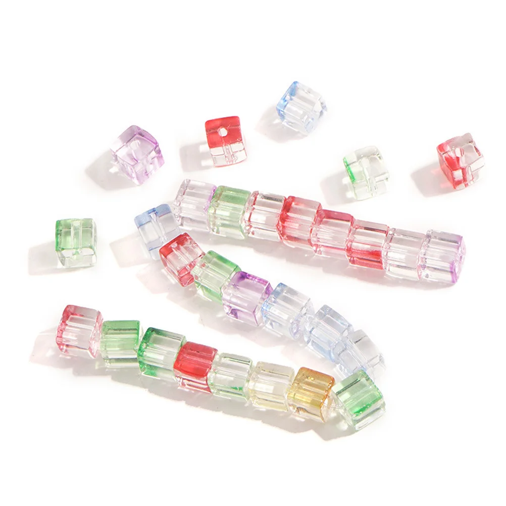 

100Pcs DIY Cube Glass Beads Colorful Loose Beads for Necklace Bracelet Making Jewelry Craft Accessories Beading