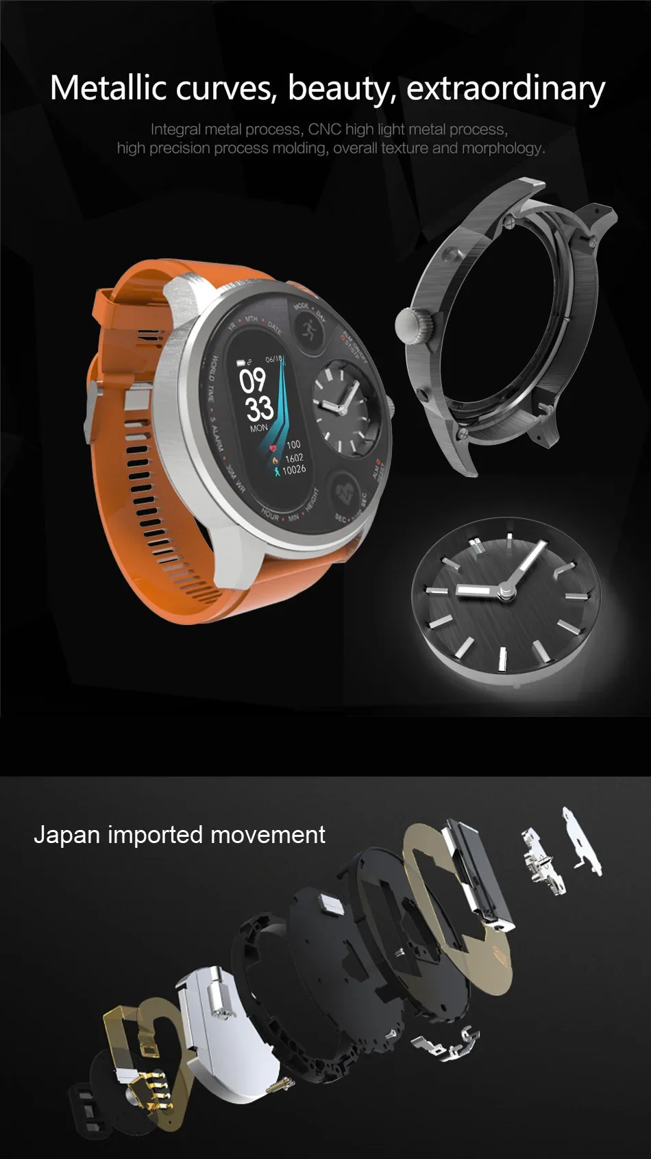 IP68 Pulsera impermeable Smartwatch Fitness Actividad Deporte Reloj inteligente híbrido inoxidable