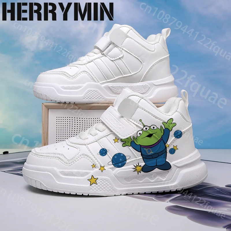 

Детская обувь Toy Story, спортивные баскетбольные кроссовки для мальчиков и девочек, модные высококачественные белые повседневные туфли с высоким берцем Alien