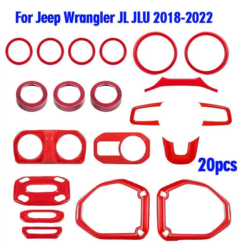 

20X Red Full Set Interior Decoration Trim Kit For Jeep Wrangler JL JLU 2018-2022