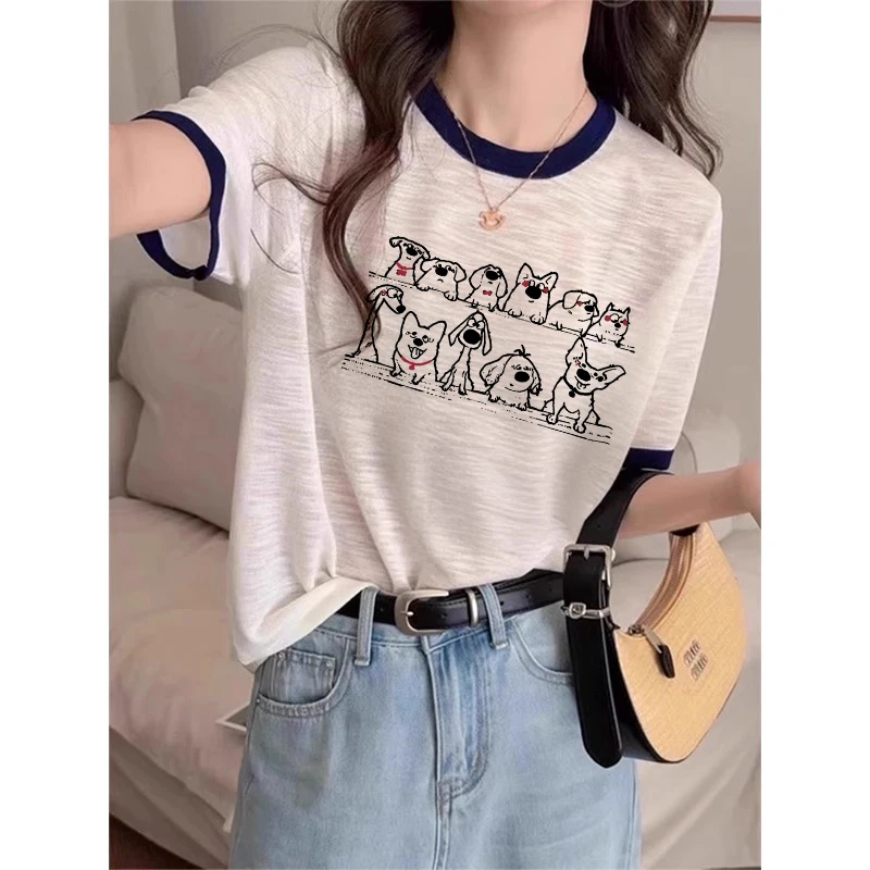 Loose Fit Snowflake Cotton Short Sleeve Women's T-Shirt Summer Trendy Anti-Aging Top Breathable Sweat Absorbent round Neck