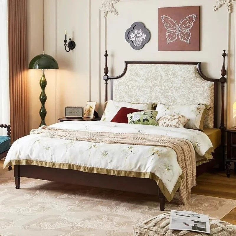 American retro all solid wood bed French antique 1.8 meters master bedroom 1.5 meters light luxury storage bed