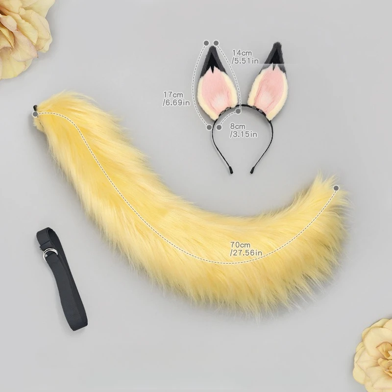Soft Faux Fur Animal Ear Headband Long Fluffy Tail Cute Beast Style Cosplay Accessory for Comic Con Theme Party Photo Shoot