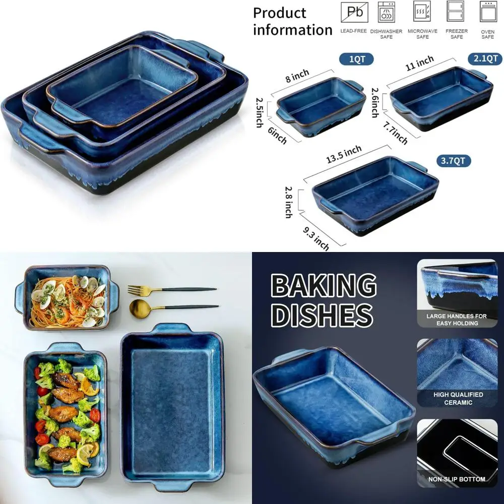 

bakeware set, ceramic baking dish set, rectangular casserole dish set, lasagna pan, baking pans set for cooking, cake dinner, k