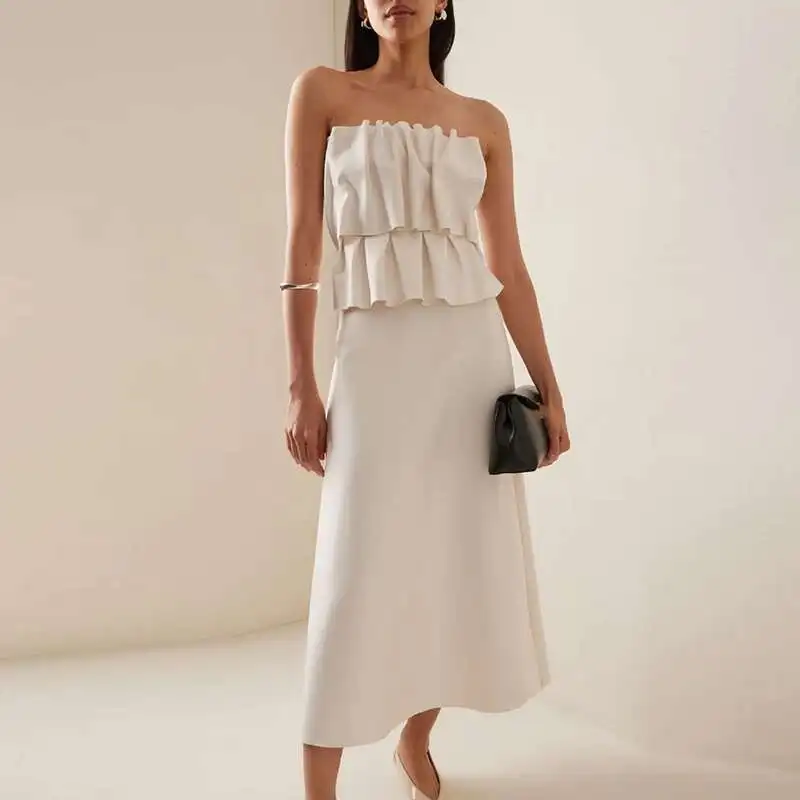 Sexy French Style Tube Top Banquet Women New One Shoulder Low Cut Slim Chic 2025 High Waist Party Dress