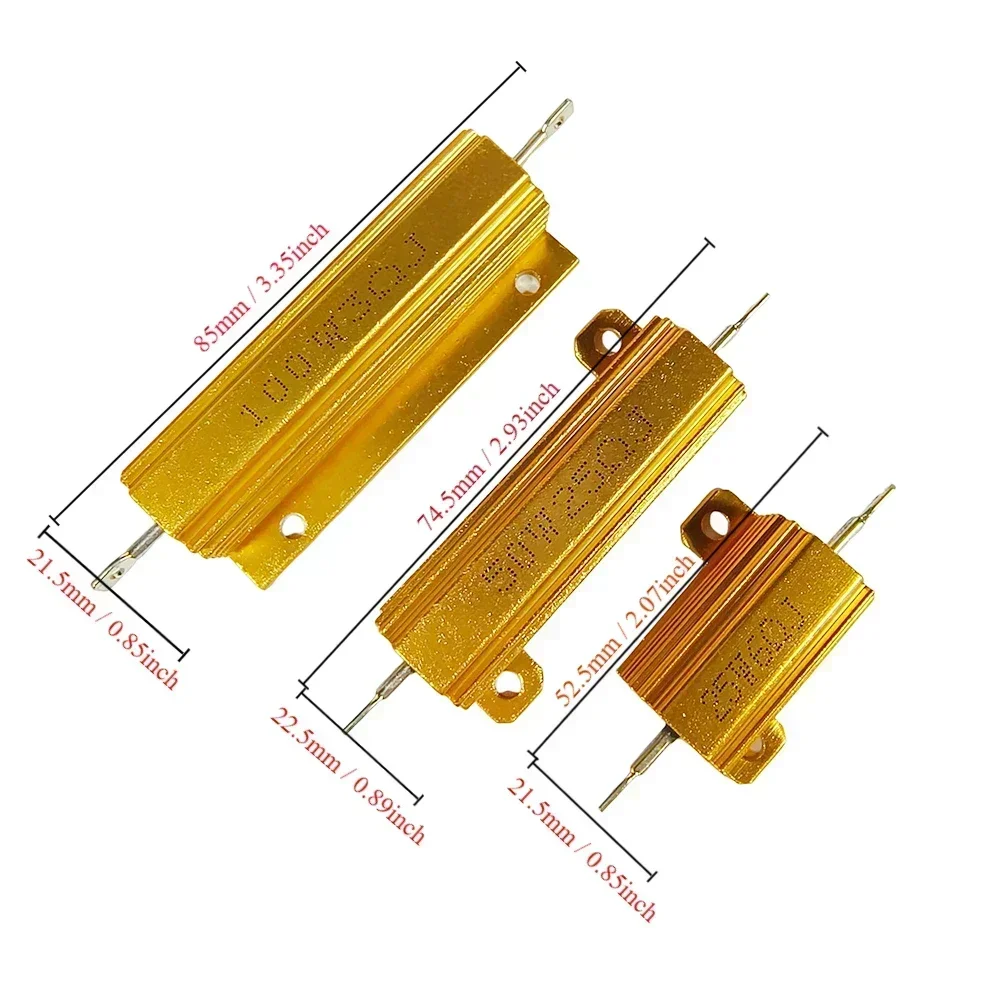 1 pc 10W 50W 100W Aluminum Power Metal Shell Case 1K~100R ohm Resistance Load Resistor 1K 0.1R 0.33R 1R 2R
