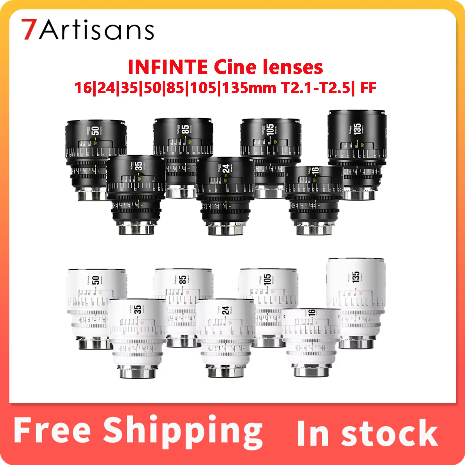 7artisans 16mm/24mm/35mm/50mm/85mm/105mm/135mm T 2,1-2,5 serie Infinity lente de cine de fotograma completo para cámara Canon EF/ PL