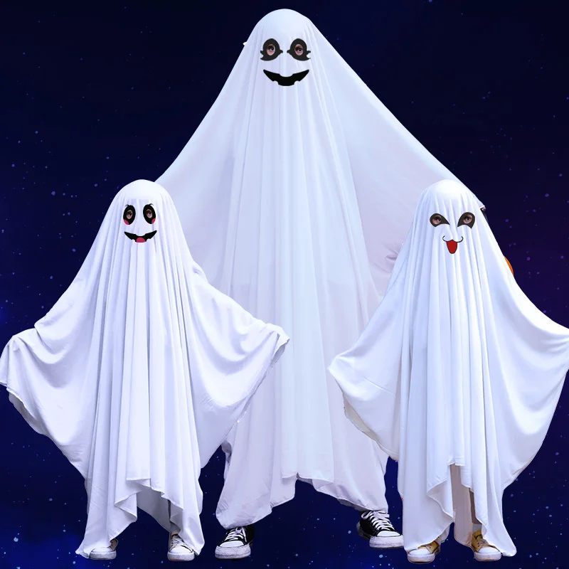 Costume de fantôme blanc d'Halloween, cape amusante pour adulte, déguisement de cosplay, cape blanche amusante pour spectacle.