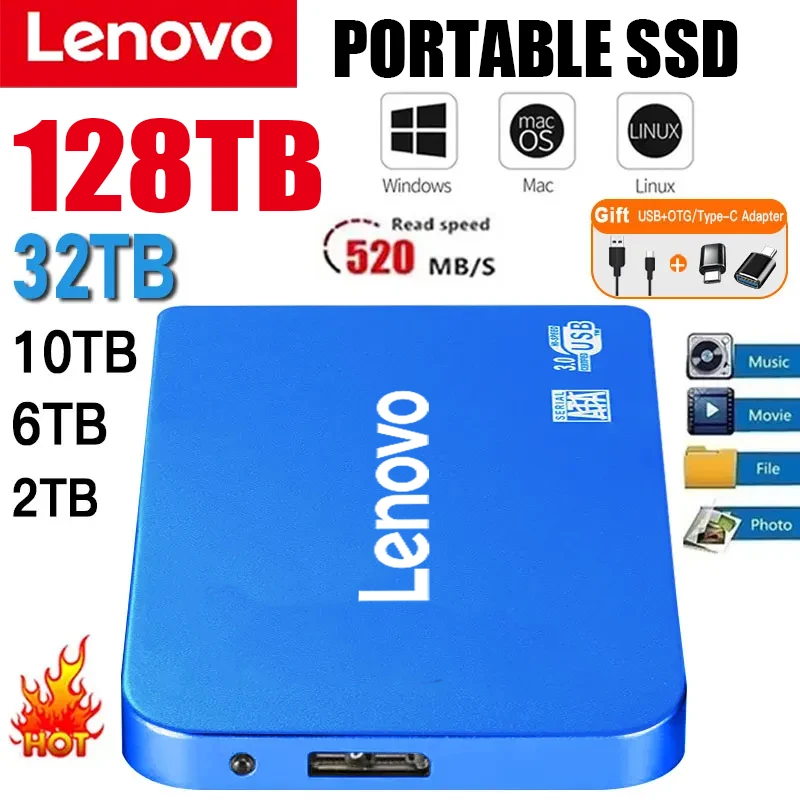 

Lenovo Portable SSD 1TB External Solid State Drive 2TB Mobile Hard Disk High-Speed Storage Device For Laptops/Desktop/Mac/Phone