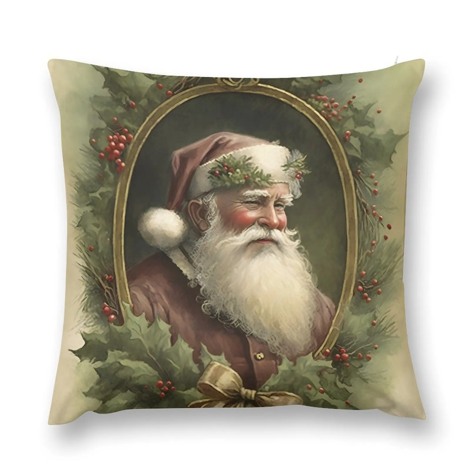 

Vintage Santa Claus Father Christmas Watercolor Old Fashioned Yule Throw Pillow luxury decor pillow