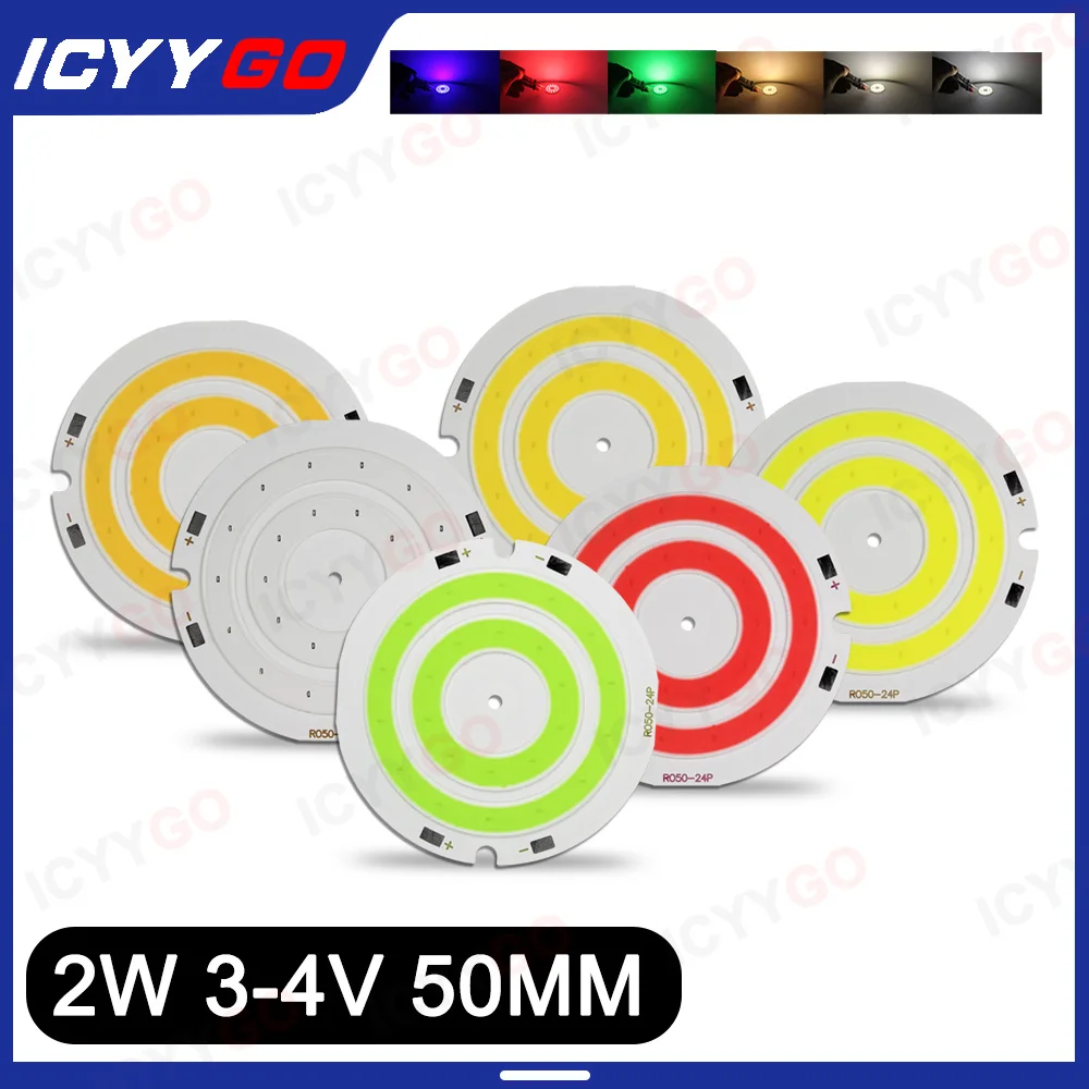 2W LED Chip 3-4V Round COB Light Source 50MM Diameter White  Warm White Red Green Blue LED COB Double Ring Light Panel 3.7V