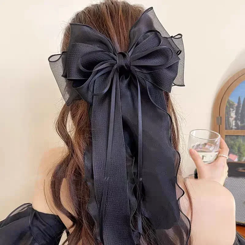 

2025 New Large Jasmine White Mesh Bow Hair Clip, Spring Clip for Women, Elegant Occipital Hair Accessory for Spring Summer
