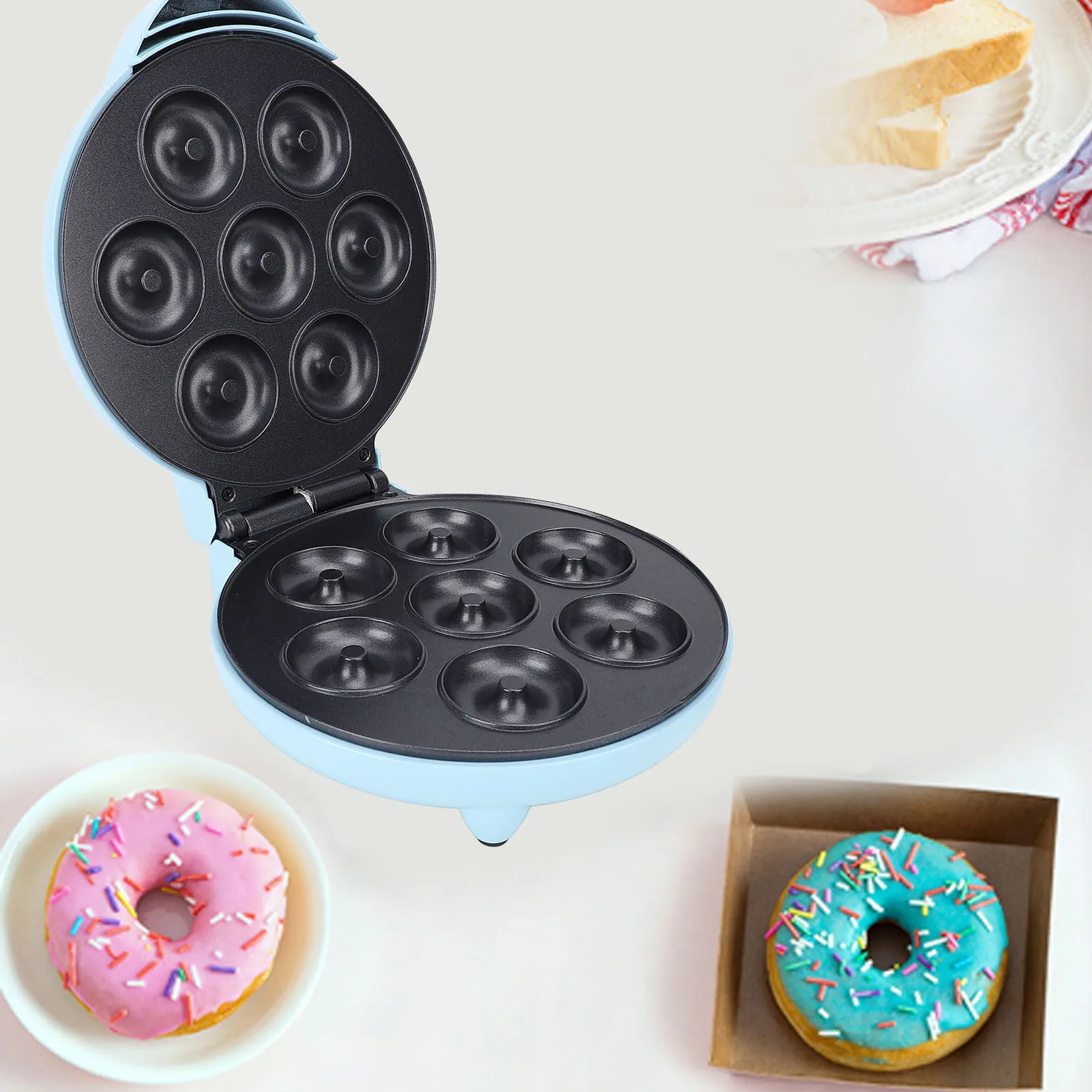 Машина для изготовления пончиков с 7 отверстиями, быстрый нагрев, умный контроль температуры, антипригарная электрическая машина для изготовления пончиков для домашней выпечки