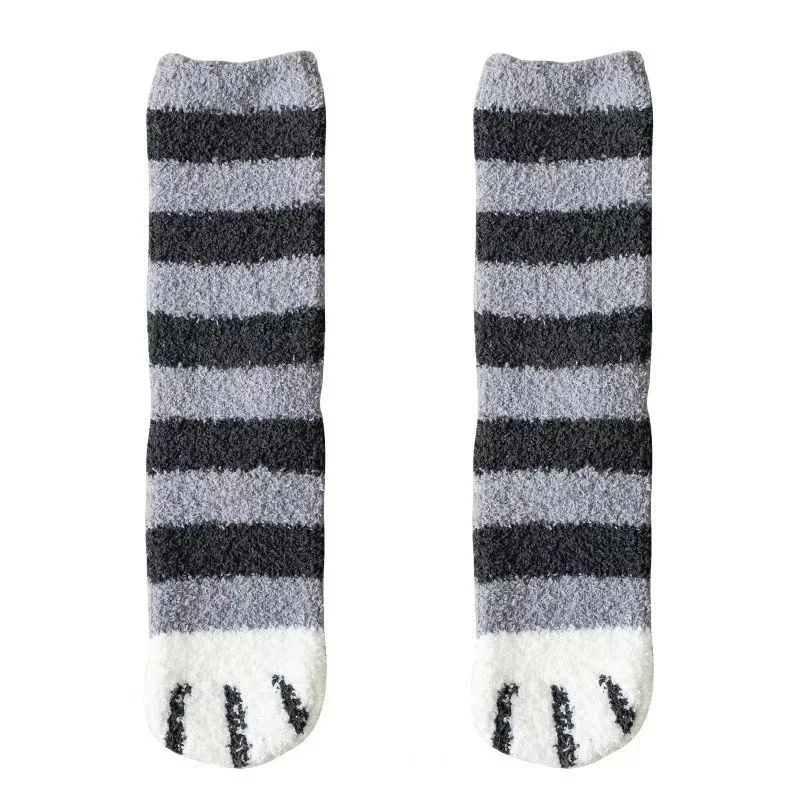 1/6 Pairs Frauen Herbst Winter Dicke Warme Katze Pfote Muster Mitte Rohr Socken Bequeme Schweiß Absorbieren Korallen Fleece Casual Socken – Detail 10