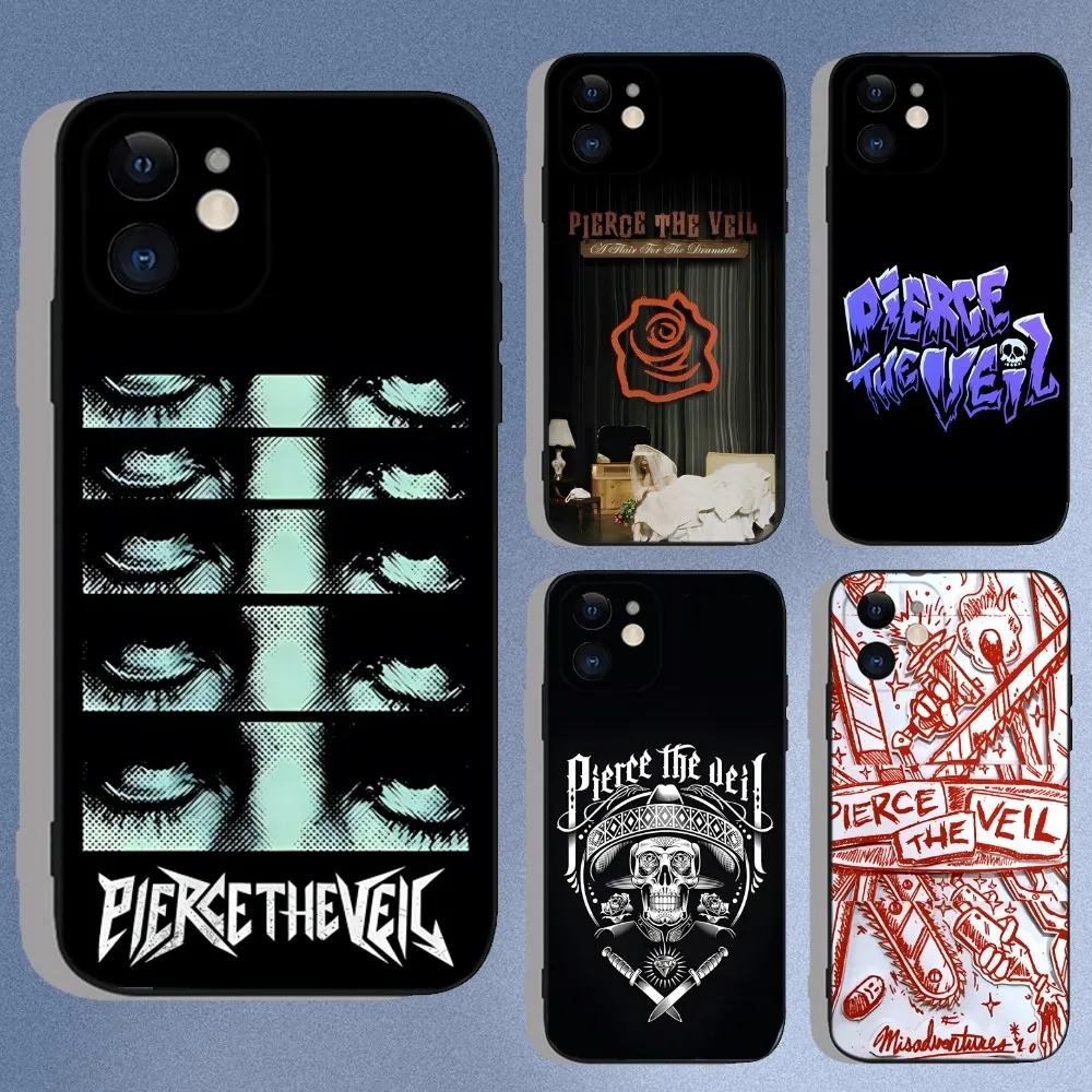 

Band P-Pierce The V-Veil Phone Case For iPhone 16,15,14,13,12,11,XS,XR,X,8,7,Pro,Max,Plus,Mini Silicone Black Funda Cover Shell