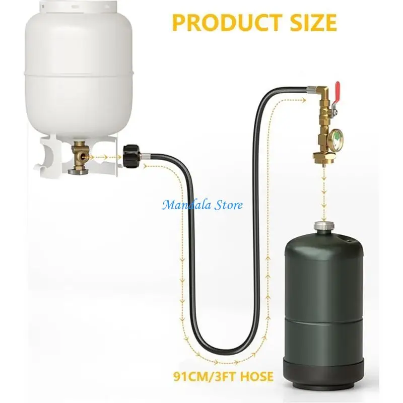 U2JC 真鍮プロパン詰め替えアダプター 3FT ホースとバルブ 屋外グリル加熱装置用