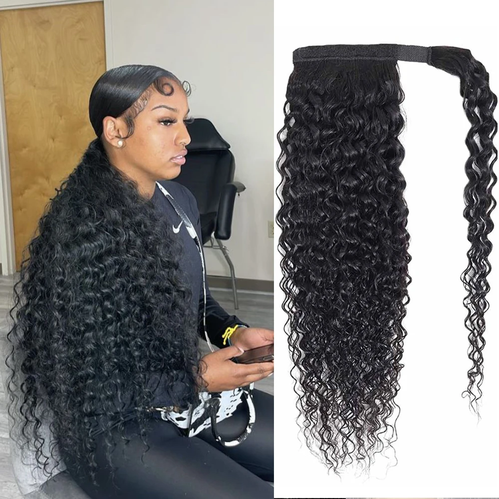 100g Kinky Curly Human Hair Wrap Around Ponytail Remy Hair Extensions Brazilian Hair Pieces Natural Color For Women