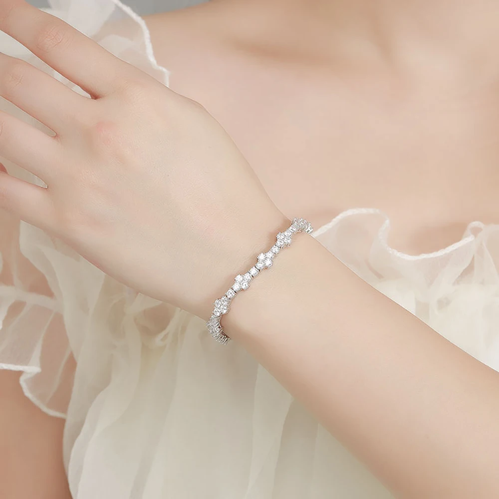 TEMGF Full 3mm Zircon/Moissanite Bracelet 925 Sterling Silver Chain Unique Cross Design for Women Fashion Sparkling Fine Jewelry - Image 6
