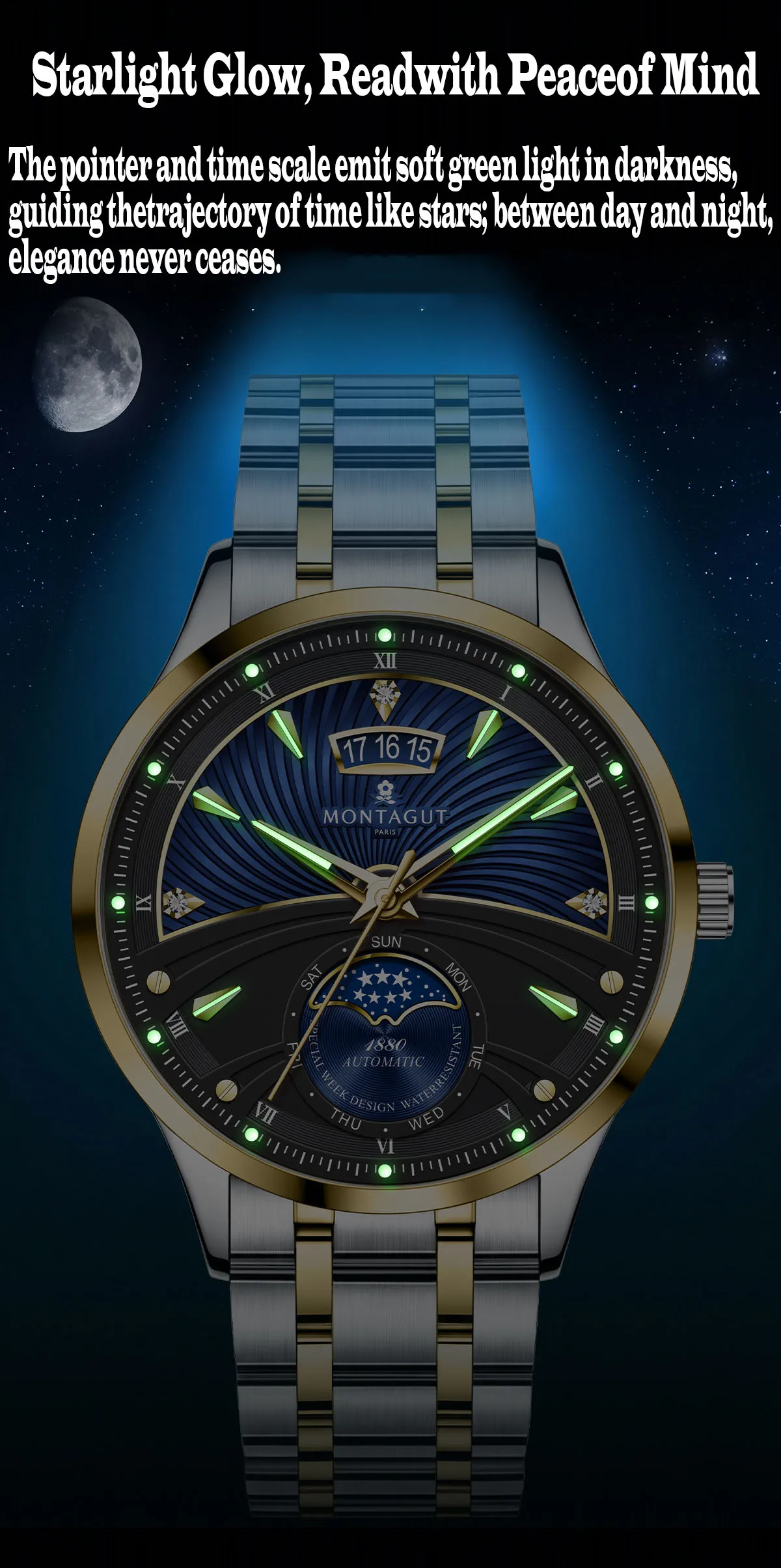 High end business men's mechanical watch, waterproof night light leisure watch