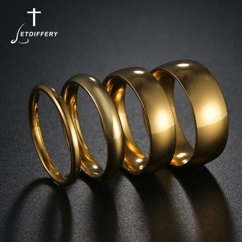 Letdiffery Fashion 2/4/6/8mm Smooth Rings Stainless Steel For Women Men Simple Couple Lovers Wedding Rings Jewelry Gifts