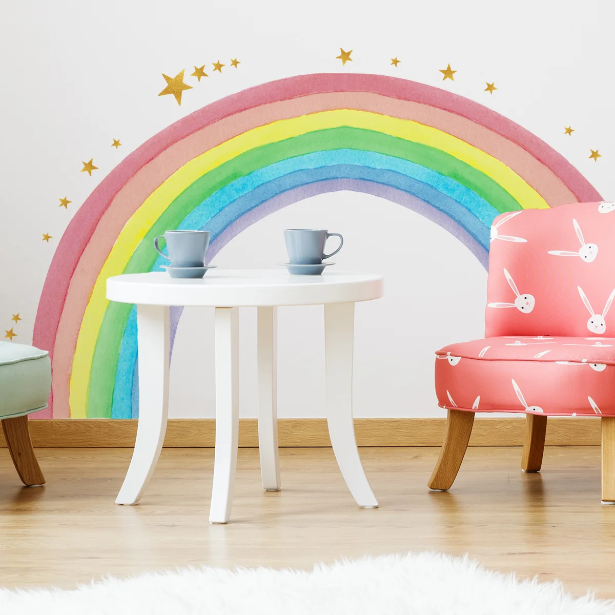 Large Rainbow Wall Stickers For Kids Room Decoration Wallpaper Giant Rainbow Stars Decals Removable Vinyl Murals Nursery Decor