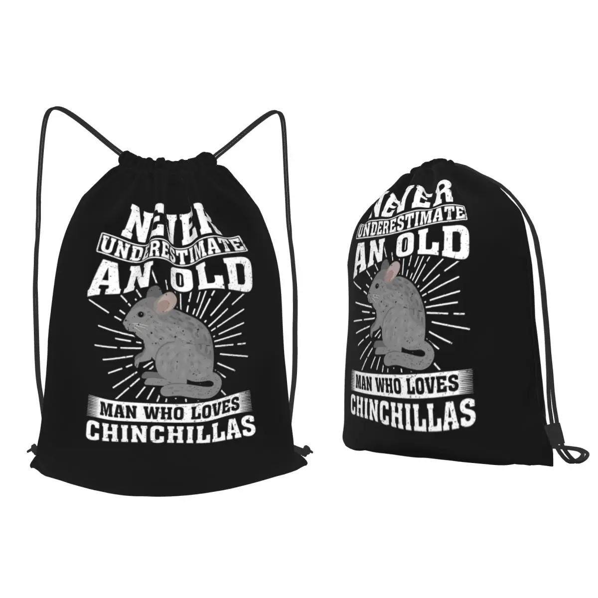Old Man Who Loves Chinchillas Backpacks Portable Drawstring Bags Storage Bag Book Bags for Man Woman School