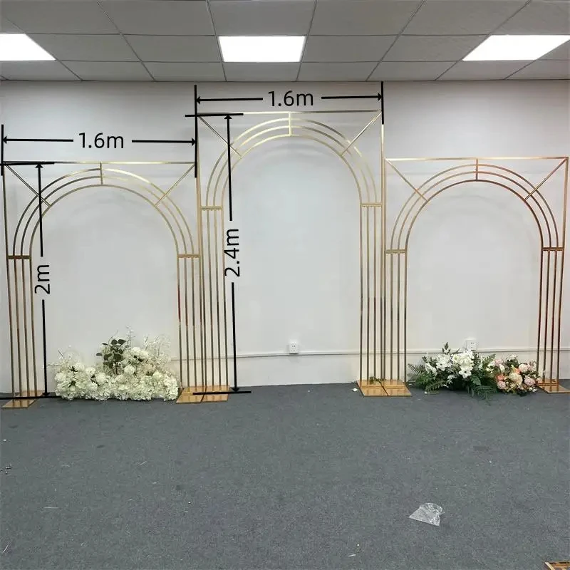 Vergoldeter, gebogener Mehrstangen-Bogen-Bildschirmrahmen für Hochzeitsdekoration, Blumenständer, Hintergrund-Requisiten – Detail 2