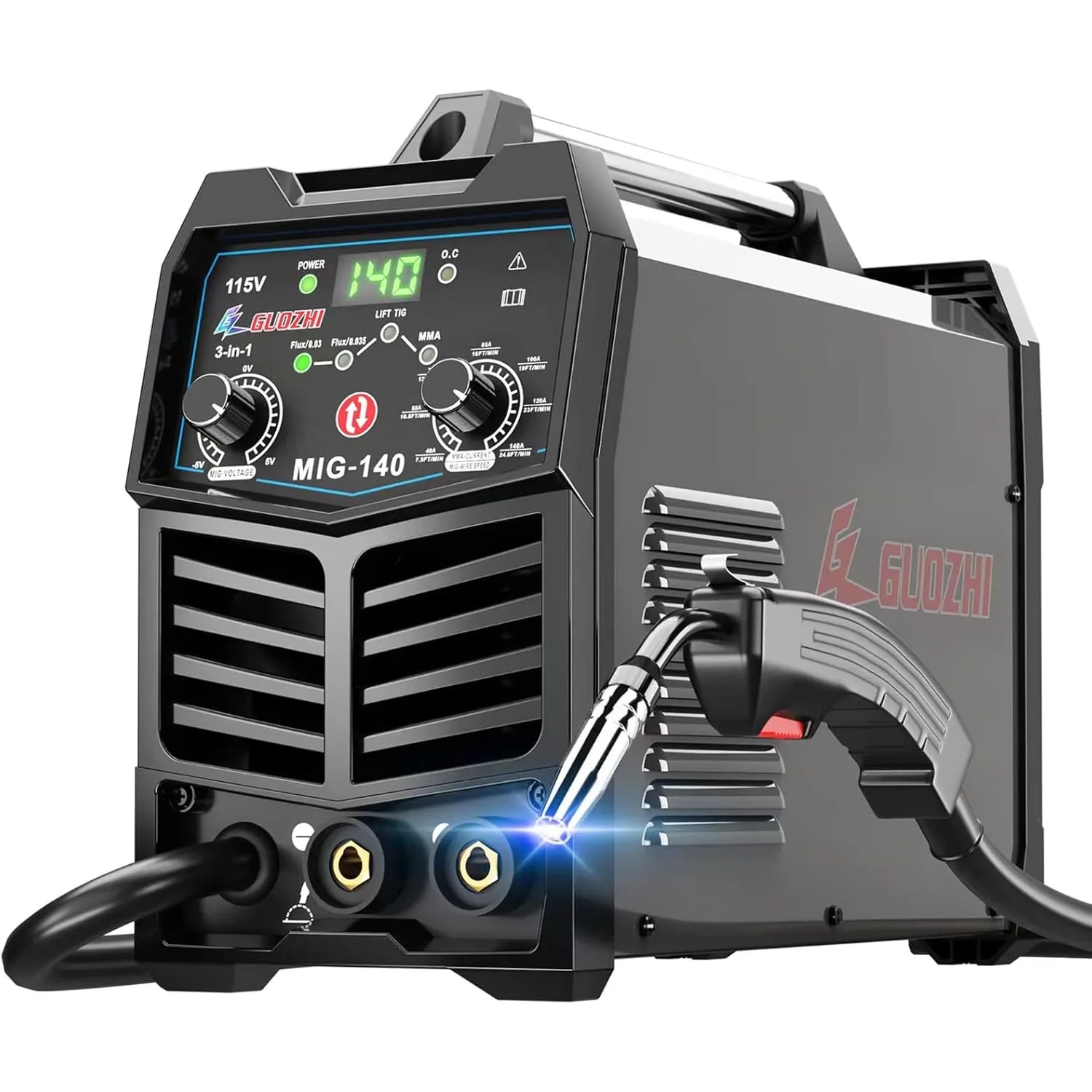 140Amp MIG Welder, 110V Flux Core MIG/Stick/Lift TIG 3 in 1 MultiProcess Welding Machine with Synergy, IGBT Inverter Welder