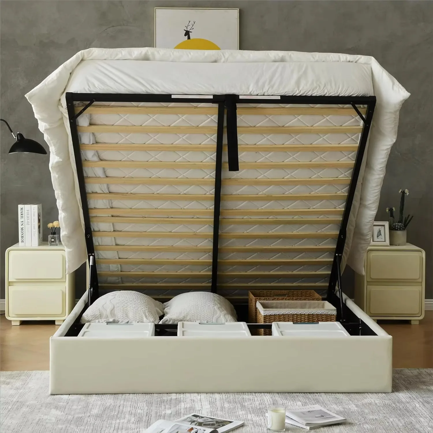 Comfortable cushioned bag head double bed custom creative box spring lifting large capacity storage bed